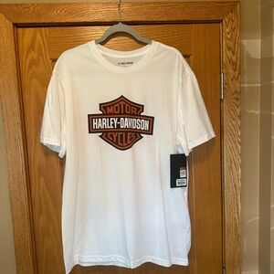 Harley-Davidson White Tee with Orange & Black Shield Logo
